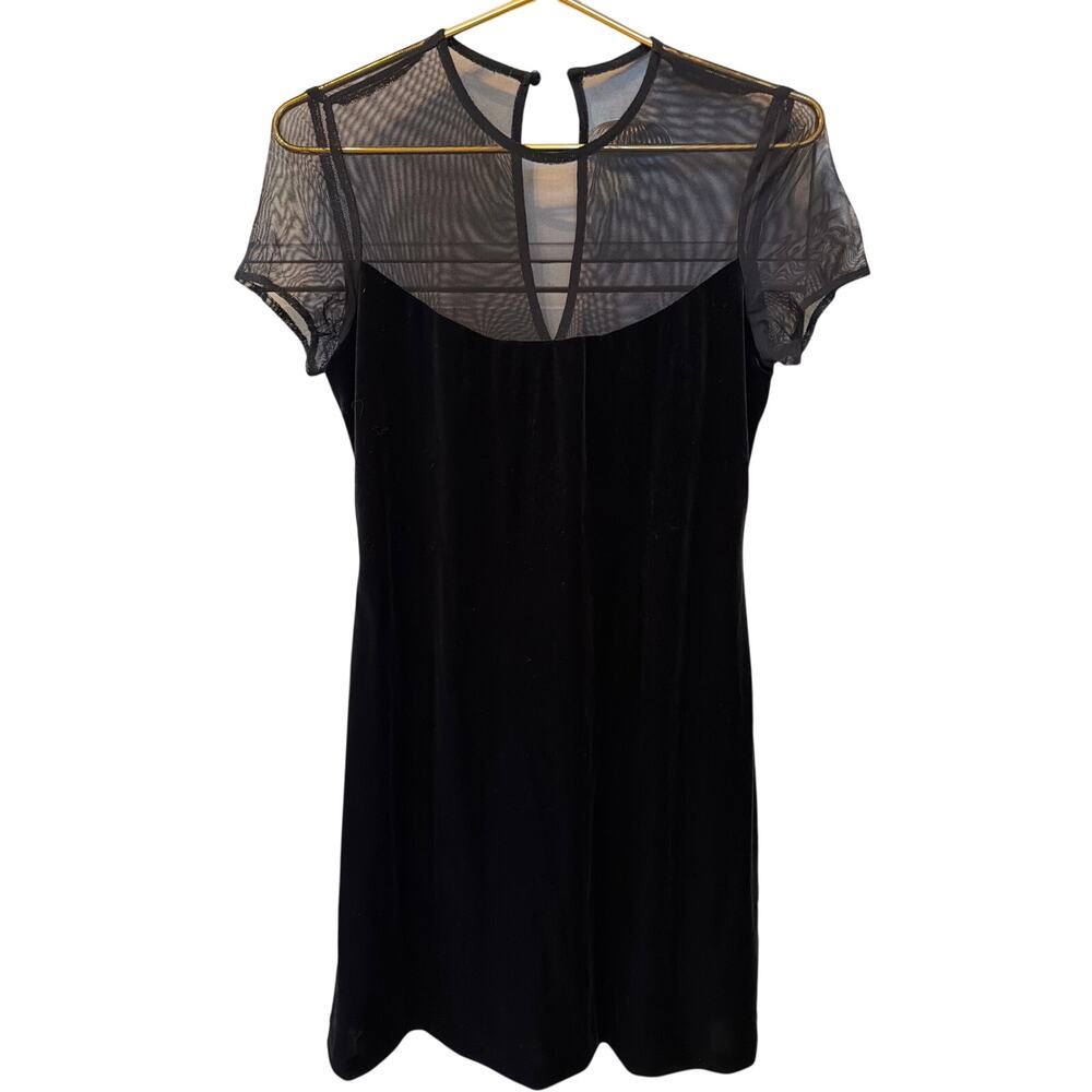 Vintage Y2K Black Velvet Sheer Detail Dress Women's Size 8 Night Way Collections